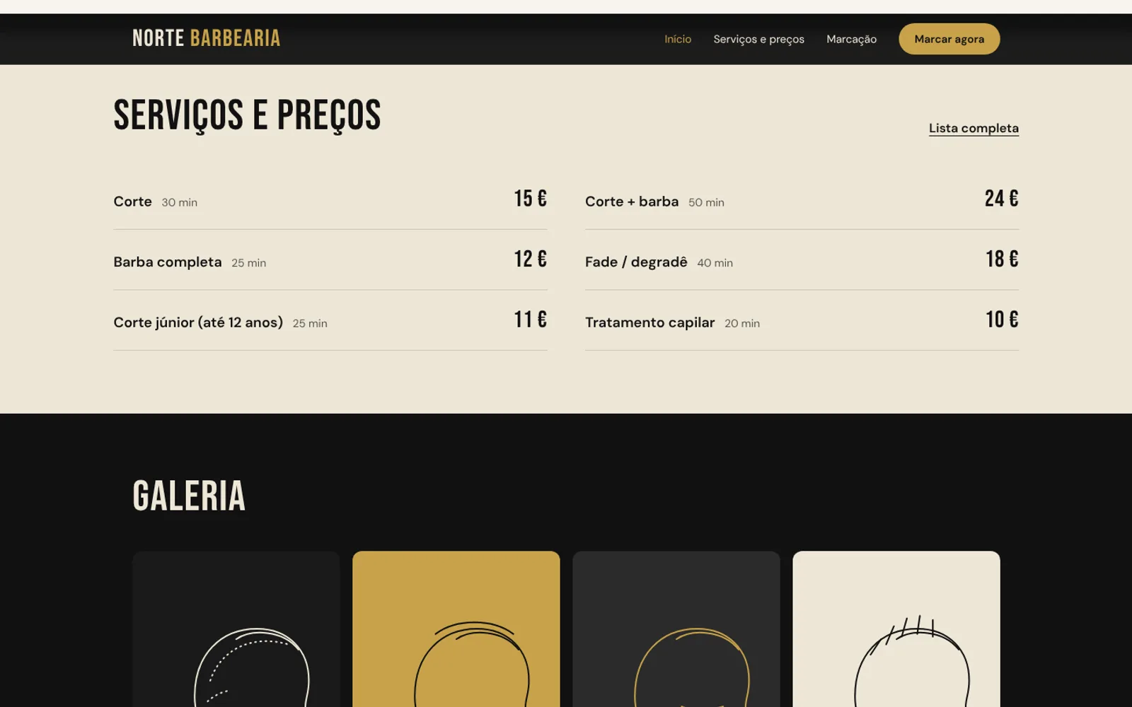 Norte Barbearia: página inicial em computador