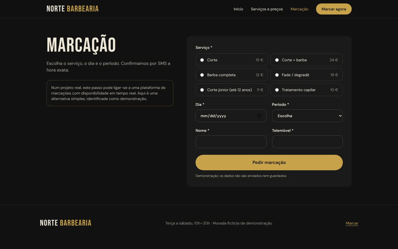 Norte Barbearia: página interior em computador