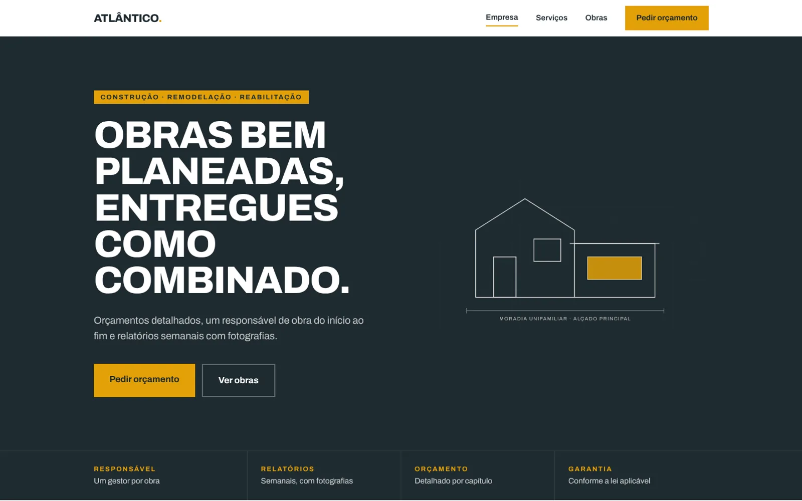 Página inicial do projeto conceptual Atlântico Construções