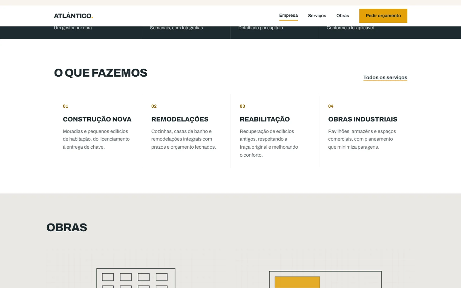 Atlântico Construções: página inicial em computador