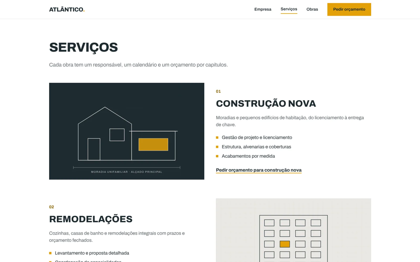 Atlântico Construções: página interior em computador