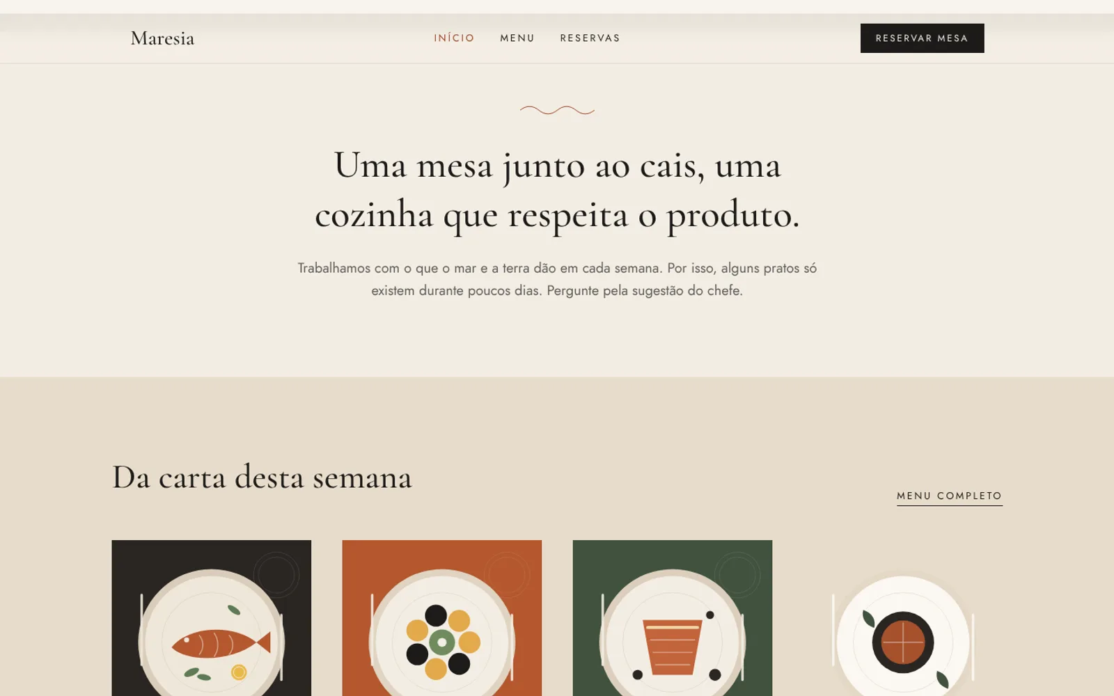 Maresia, cozinha de mar: página inicial em computador